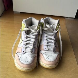 Nike Dunk White and Pink High-Top Sneakers with Leather Upper